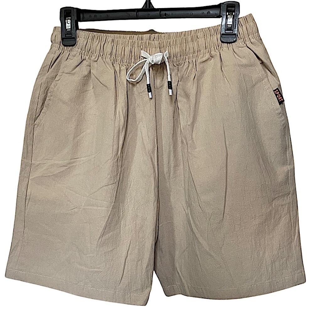 Khaki Shorts 100% Lightweight Cotton with Elastic Waist for Youth  Size Medium.